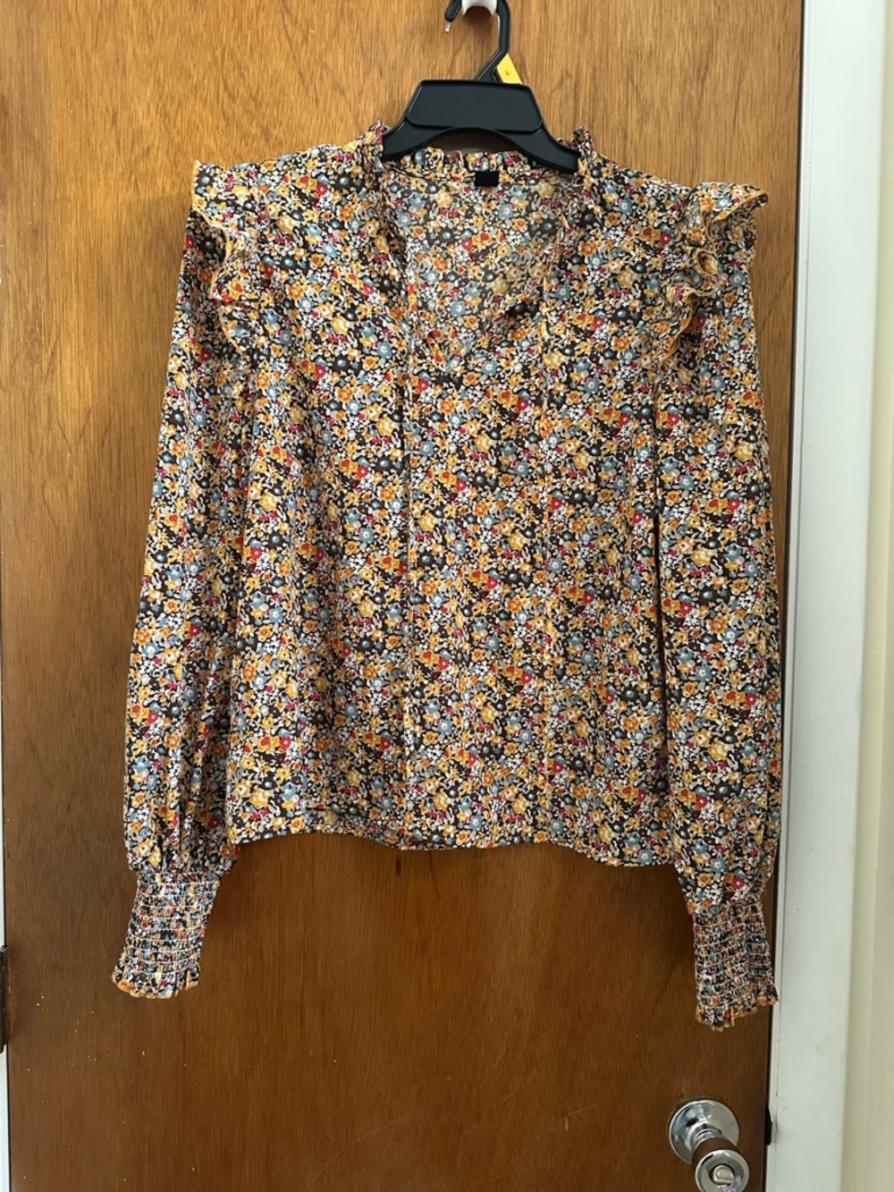 SHEIN Multicolor Floral Ruffle Shoulder Blouse